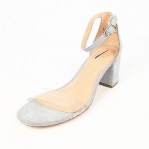 A New Day Michaela Light Blue Suede Clear Strap Block Heel Sandals Size 6